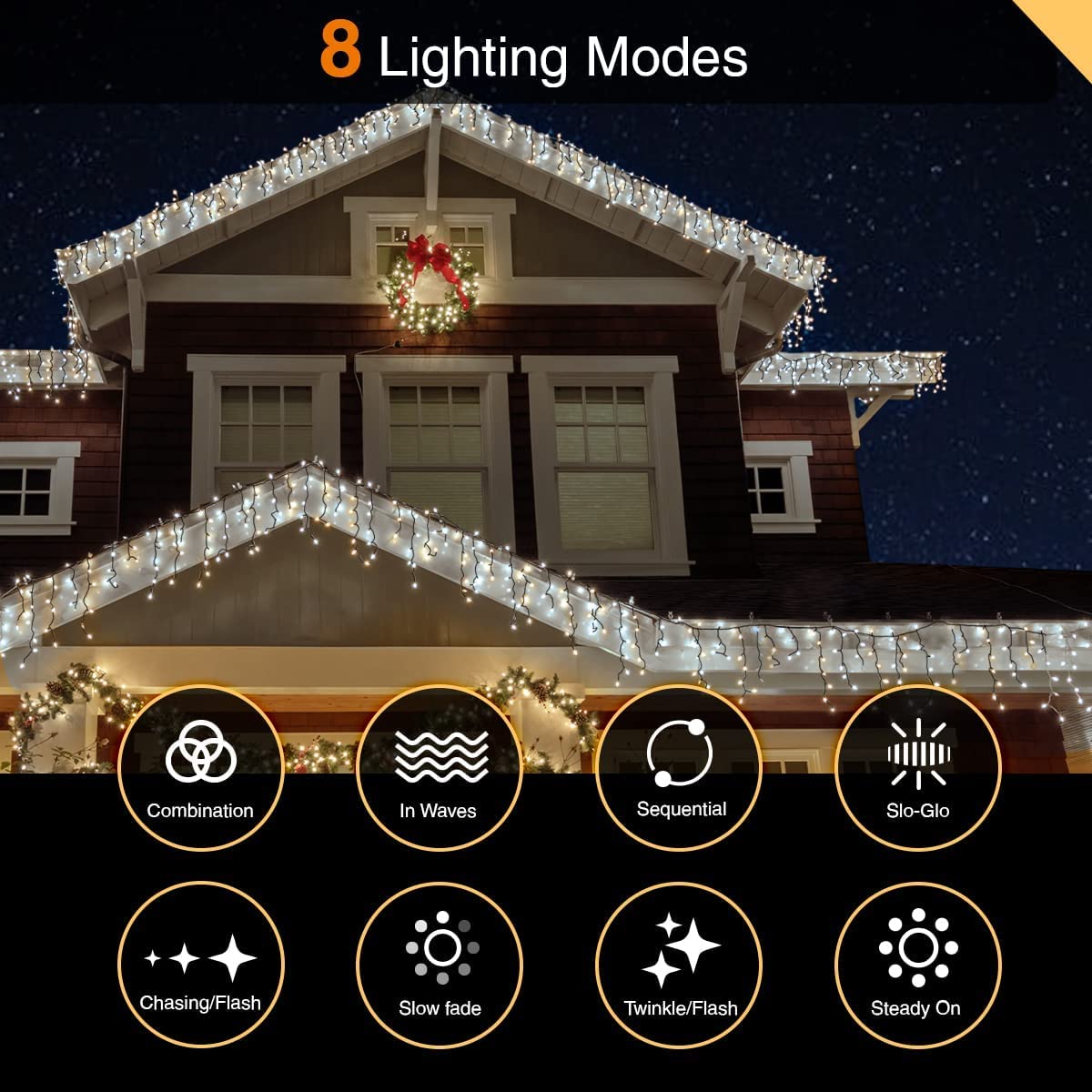 Guirlande Lumineuse 35m 1000 LED Blanc Chaud - Stalactite Noël - 8 Fonctions, Minuterie - Intérieur/extérieur - Câble Transparent - Étanche