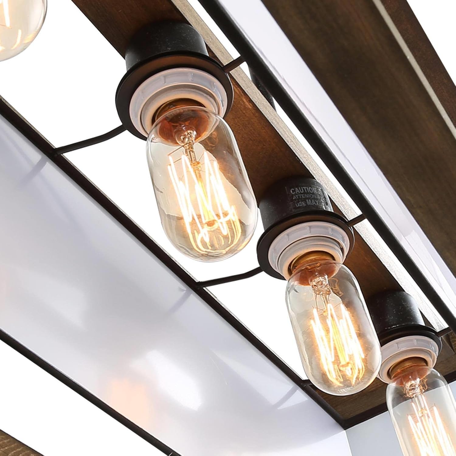 KSANA Farmhouse Chandelier, Dining Room Lighting Fixtures Hanging in Rustic Rectangle Wood and Metal Finish, Linear Pendant Lamps with PC Shade for Kitchen Island, Entryway