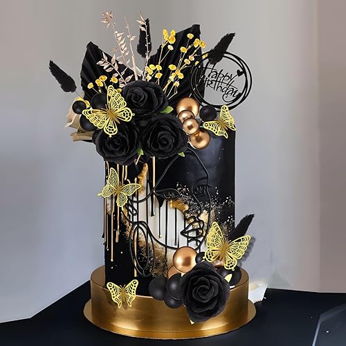 Miniatura 35 de MTLEE 51 piezas de decoración bohemia rosa para tartas de oro rosa, decoración de flores de pastel de feliz cumpleaños, decoración de pastel