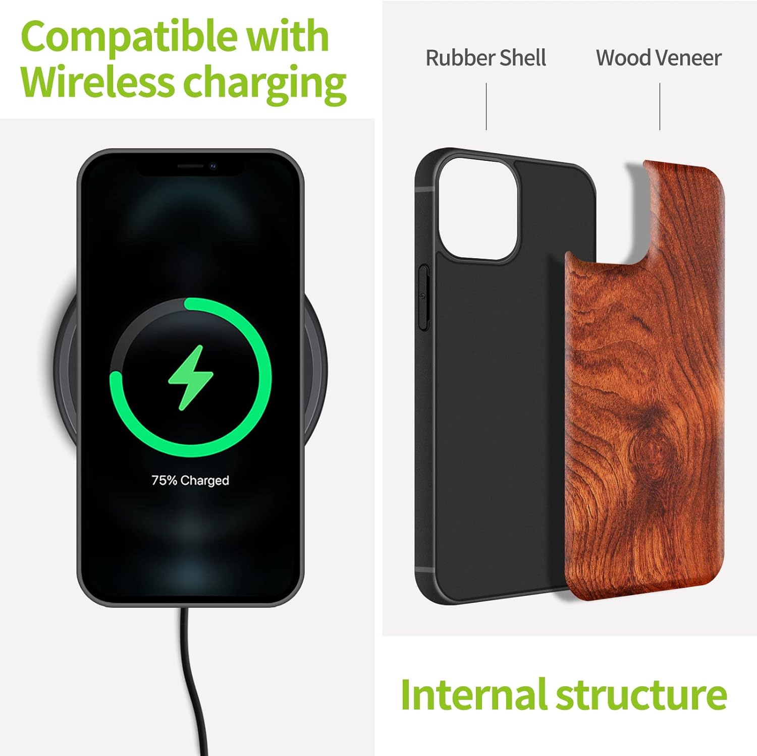 Carveit Magnetic Wood Case Compatible with Phone 13 Case [Hard Real Wood & Soft TPU] Unique & Classy Wooden Shockproof Hybrid Protective Cover for MagSafe (Natural Grain -Rosy)