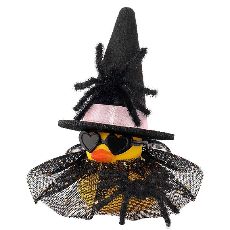 Pato de borracha decorativo para carro e Halloween wonuu com chapéu, óculos, saia e aranhas YAR245, 1 unidade