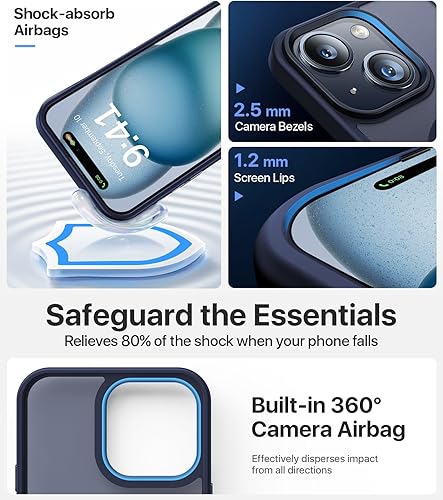 Miniatura 5 de Funda magnética fuerte para iPhone 15 compatible con MagSafe probada contra caídas de grado militar a prueba de golpes, delgada, translúcida mate,