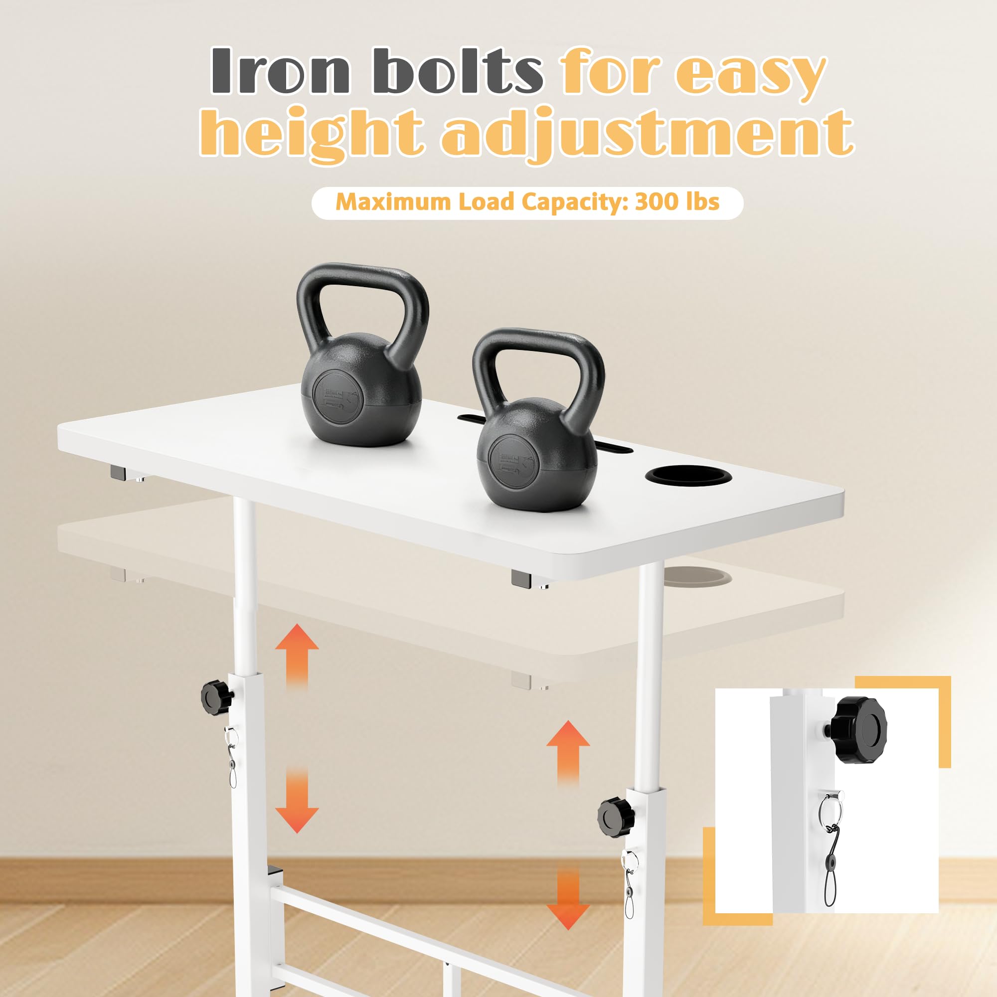 Furmax Small Portable Standing Desk Adjustable Height Mobile Stand Laptop Computer Workstation with Lockable Wheels for Walking Pad — view 4