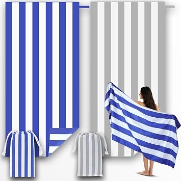 Microfibre Beach Towels for Adults, 2 Pack 180 x 90cm 100% Recycled