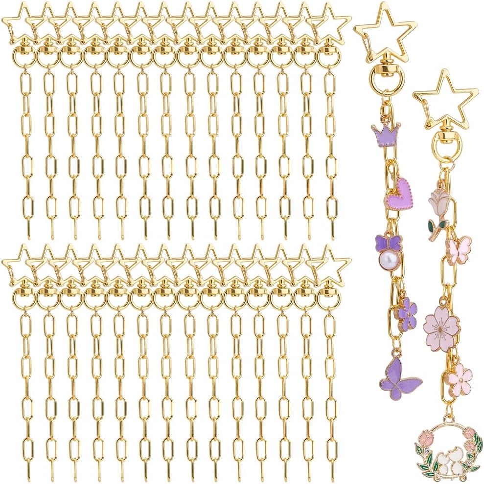 30Pcs Alloy Keychains Star Gold-Tone Swivel Snap Hook and Key Rings with Chain Extender Chain Bulk DIY Jewelry Crafts Accessories for Personalized Keychain Lanyard Bag Charm
