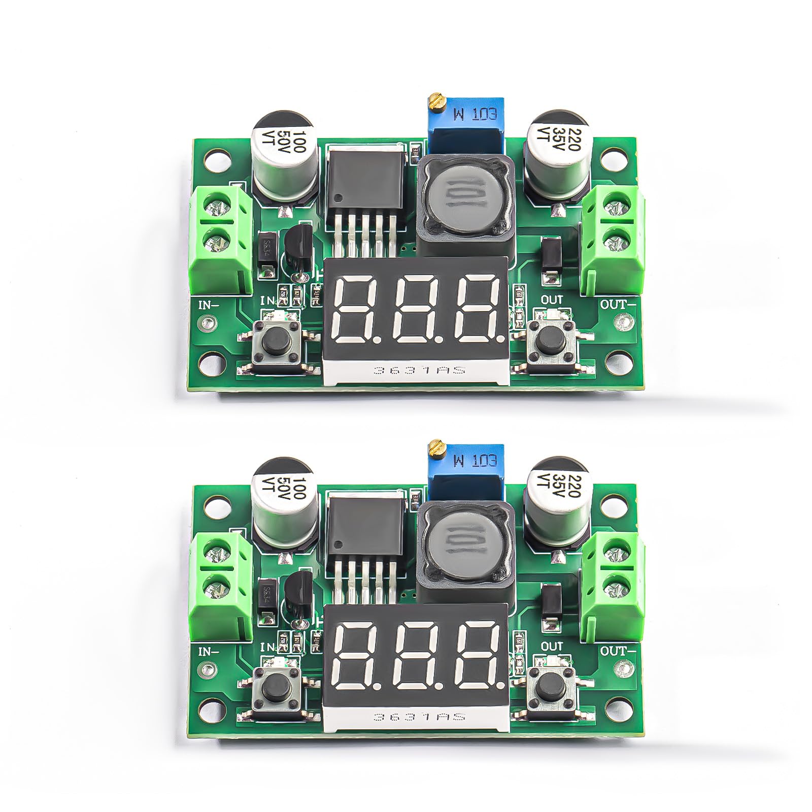 FOXTIP LM2596 High-Power Buck Converter DC to DC Voltage Regulator 4.0-40V Input to 1.25-37V Output with LED Voltmeter Display 2 Pcs