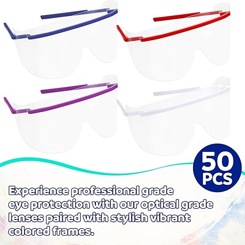 Miniatura 5 de Paquete de 50 lentes desechables para protección de ojos, gafas de seguridad transparentes, protección facial, 4 colores, a prueba de arañazos,