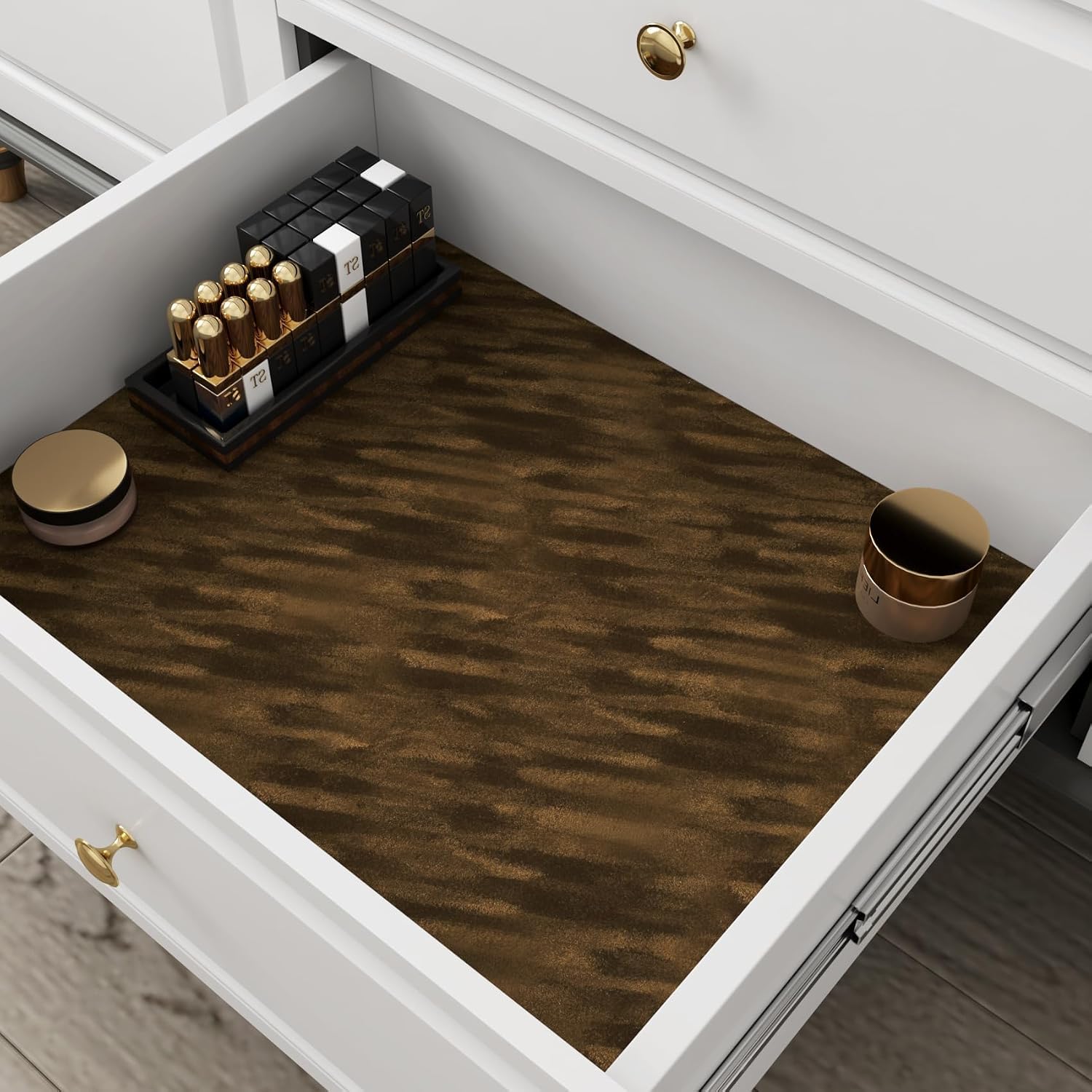 Decotalk Dark Brown Velvet Shelf Liner 15.7x120 Inch Adhesive Felt Shelf Liner for Dresser and Drawers Velvet Contact Paper Peel and Stick Felt Lining Sheets Dark Brown Self Adhesive Flocked Fabric