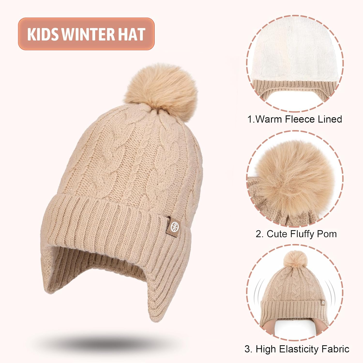 Kids Winter Hat Gloves Scarf Set for Girls Boys, Toddler Knit Beanie Hat & Pom Neck Warmer Mittens Fleece Lined Set