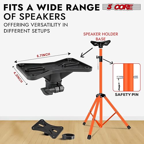Miniatura 23 de 5 Core Soporte de altavoz ajustable de 40 a 71 pulgadas PA DJ trípode soporte de montaje resistente con inserto de 1.378 in 132 libras de capacidad