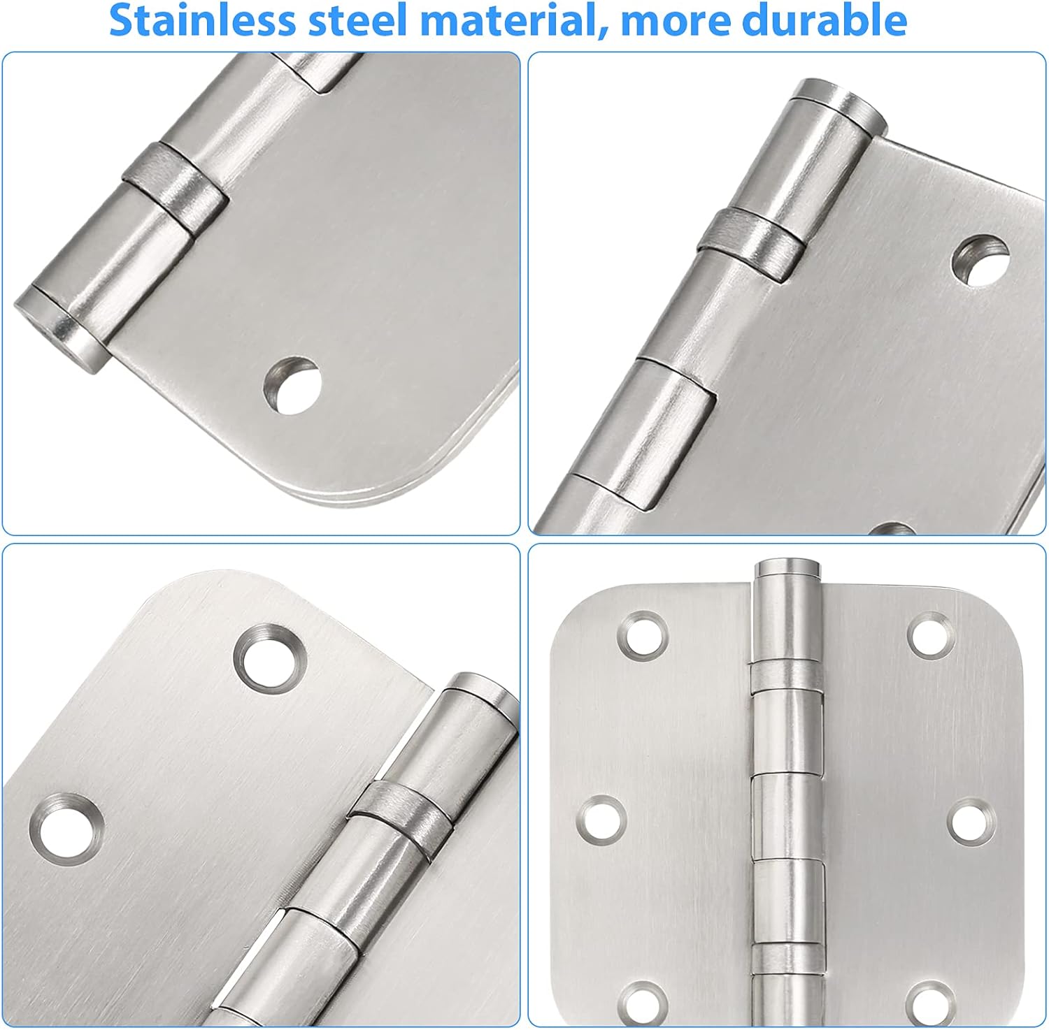 Stainless Steel Door Hinges, 3.5''X 3.5'' Ball Bearing Hinges, Commercial Grade Heavy Duty with 5/8 Inch Radius Corners, 3 Pack (Silver)