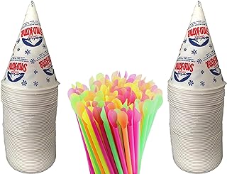 200 Count 6oz Snow Cone Cups with 200 8" Neon Spoon Straws