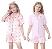 Schbbbta Girls Pajamas Set Short Sleeve Button-Down Sleepwear Nightwear