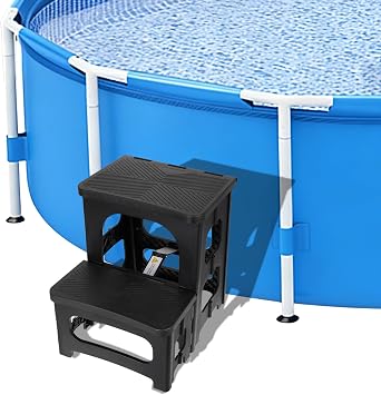 Foldable Spa Hot Tub Steps, 2 Step Stool Non-Slip Pool Ladder, Universal Collapsible Spa Steps Hot Tub Stairs for Kitchen Toilet Bedroom Office RV Deck Patio Black