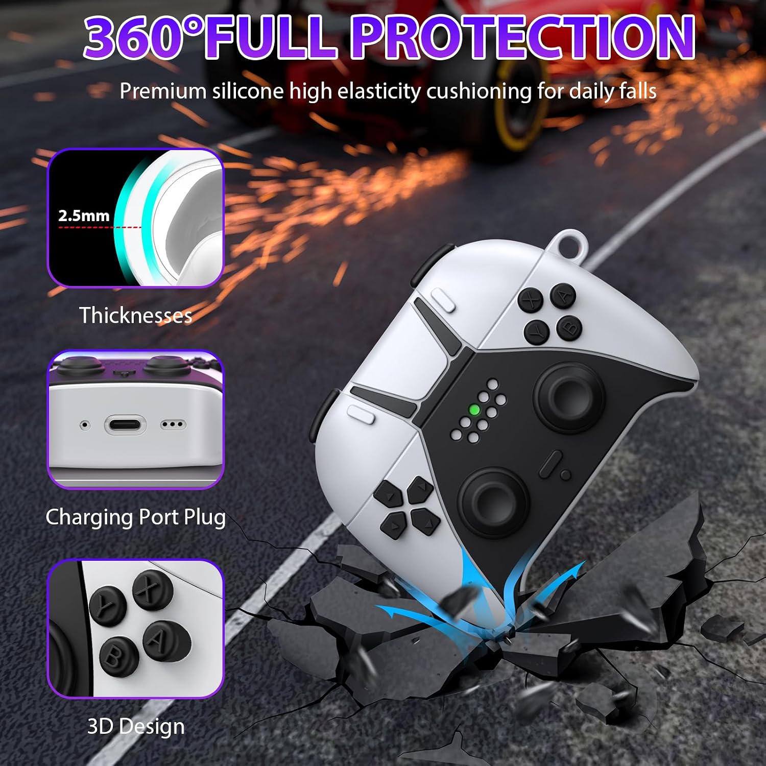 KOREDA Compatible with AirPods Pro 3 Case Cover, Cute 3D Game Controller Design Case for AirPods Pro 3rd Generation, Fashion Funny Silicone Protective Case with Keychain and Cleaner Kit (White/Black)