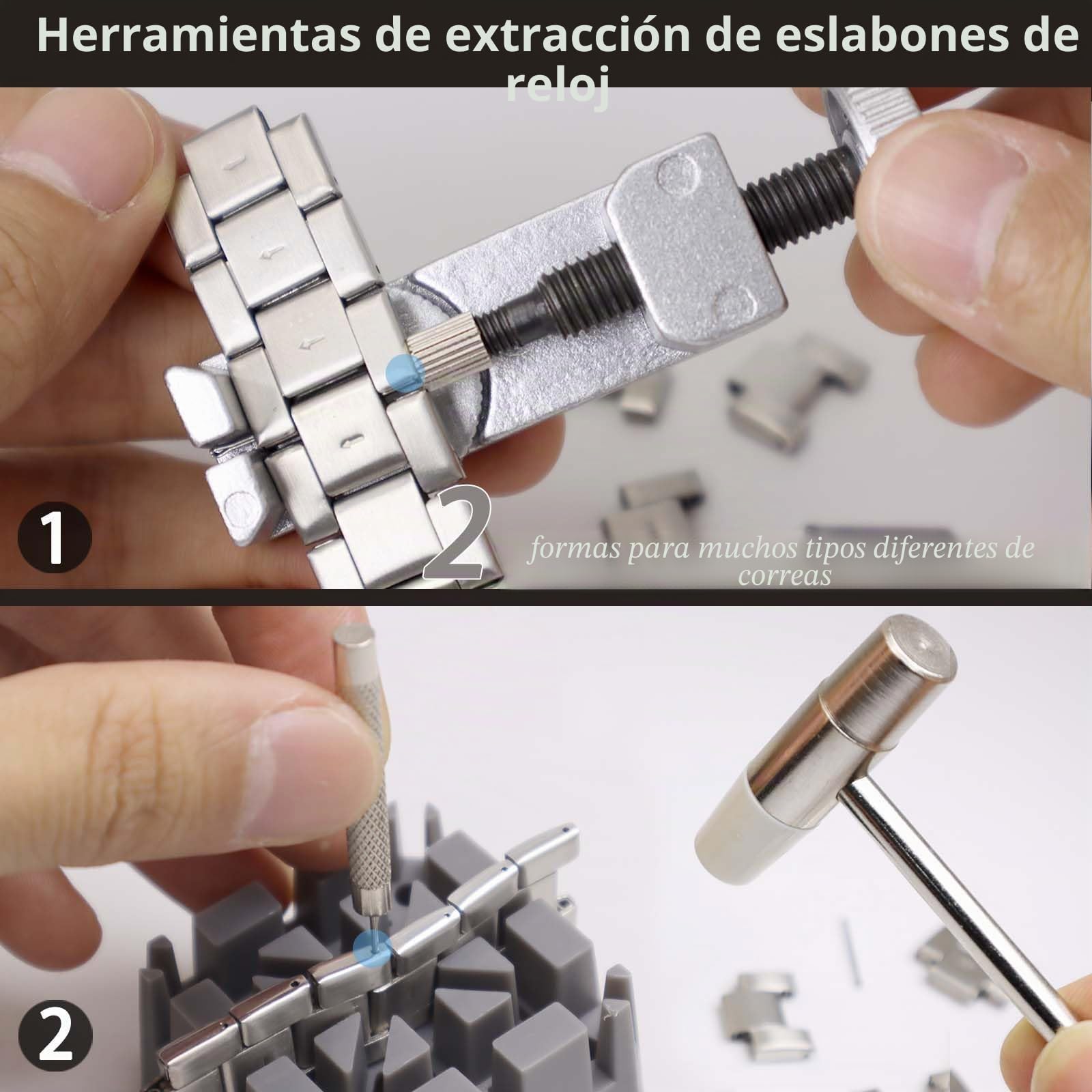 Kit Reparación Relojes, GLDCAPA Kit Profesional de Reemplazo de Baterías de Relojes, Kit de Herramienta de Remoción de Eslabones de Relojes, Juego de Prensa de Relojes con 60pcs de Baterías de Relojes