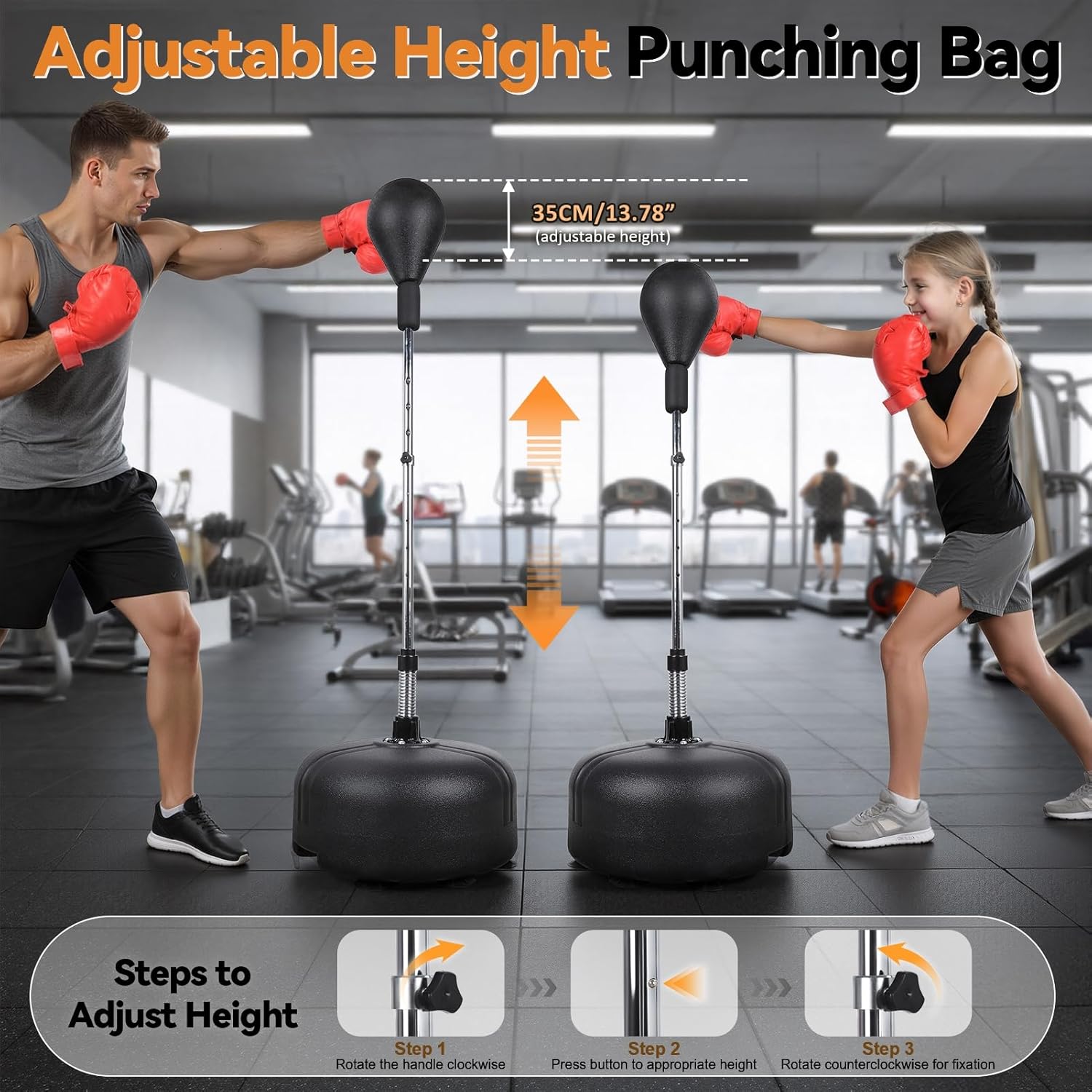 Punching Bag with Stand, Height Adjustable Boxing Bag for Teens Adults 14+ Standing Boxings Equipment Speed Bags with Boxing Gloves for Home Gym, MMA Training, Fitness & Stress Relief