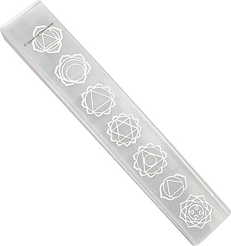 Placa de carga de cristal de selenita Amazing Gemstone para cristales y piedras curativas, placa de cristal de selenita de 7.5" grabada, soporte de