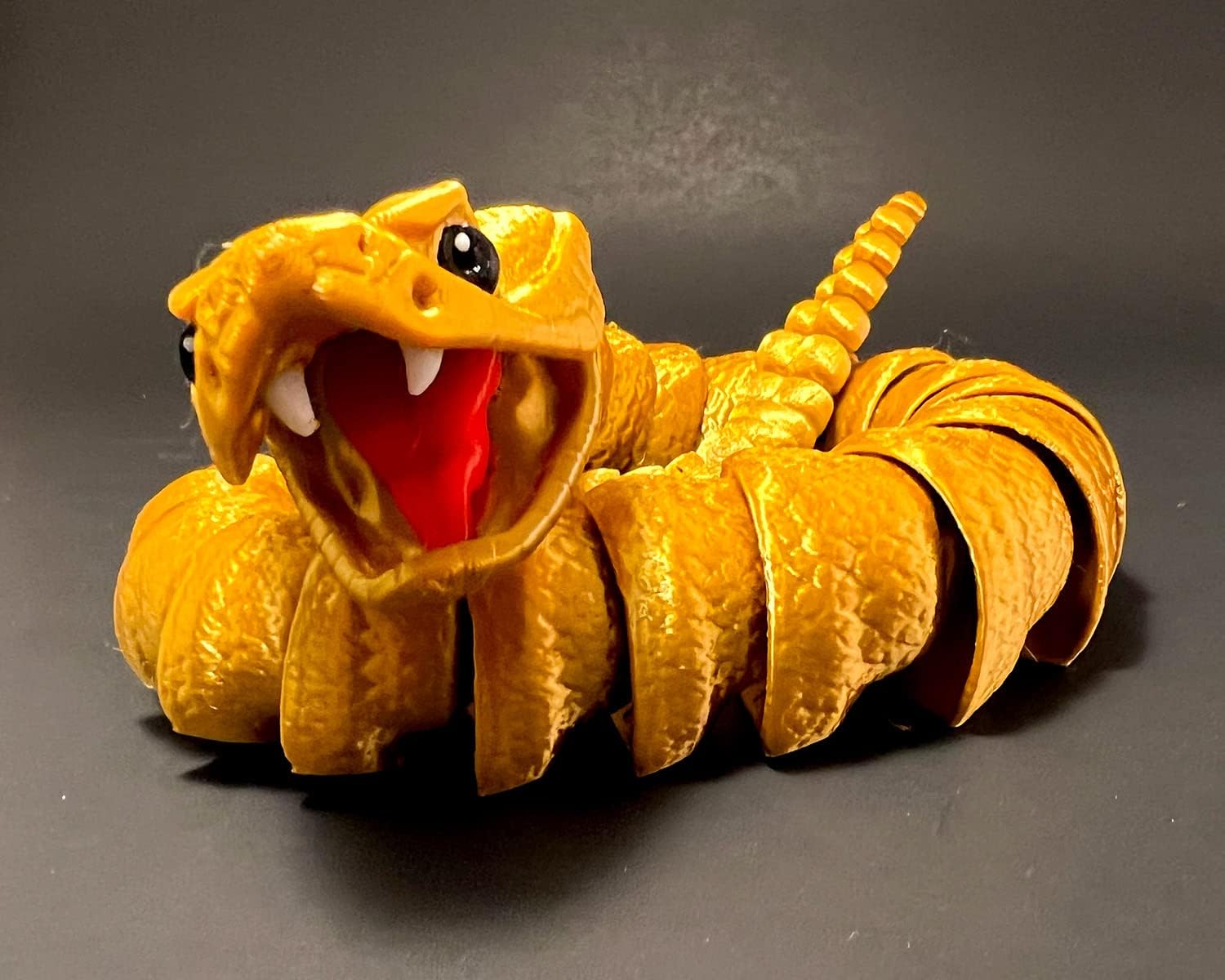 Rattlesnake Articulated 3D Printed Fidget Rattle Snake Sensory with Rattling Tail (Medium, Bronze)