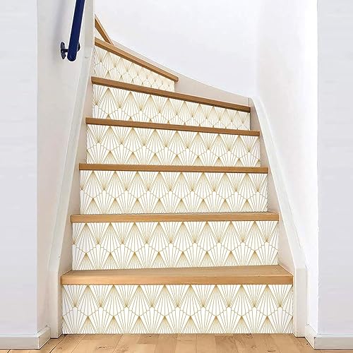 Miniatura 9 de Jeweluck Papel tapiz dorado y blanco para despegar y pegar, papel de contacto geométrico de 17.7 x 118.1 pulgadas, papel tapiz dorado para pegar y