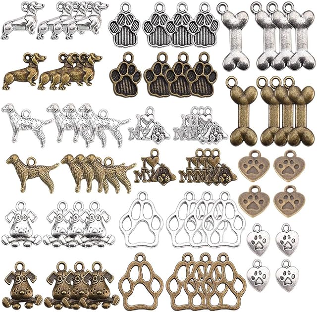 SUNNYCLUE 64pcs 16 Styles Pet Dog Puppy Paw Print Metal Footprint Animal Pendant Charm for DIY Necklace Bracelet Earring Jewellery Making, Lead Free and Nickel Free, Antique Bronze & Antique Silver