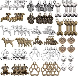 SUNNYCLUE 1 Box 64Pcs Dog Charms Animal Pet Dog Paw Prints Bone Puppy Charm Pendants for Jewelry Making Charms Earrings Bracelets Necklace Supplies Adult DIY Craft Mixed Color