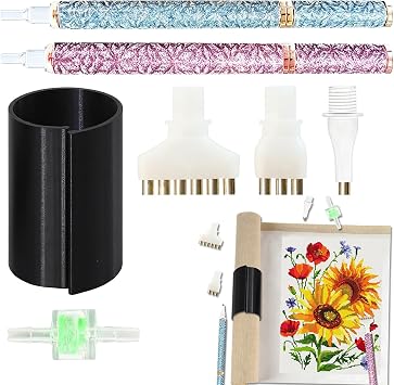 merrisport Diamond Painting Pen Replacement & Canvas Anti-Roll Accessory Combo 2 Vacuum Diamond Pens with Multiplier Heads + Canvas Securing System Tools & Accessories for Diamond Art