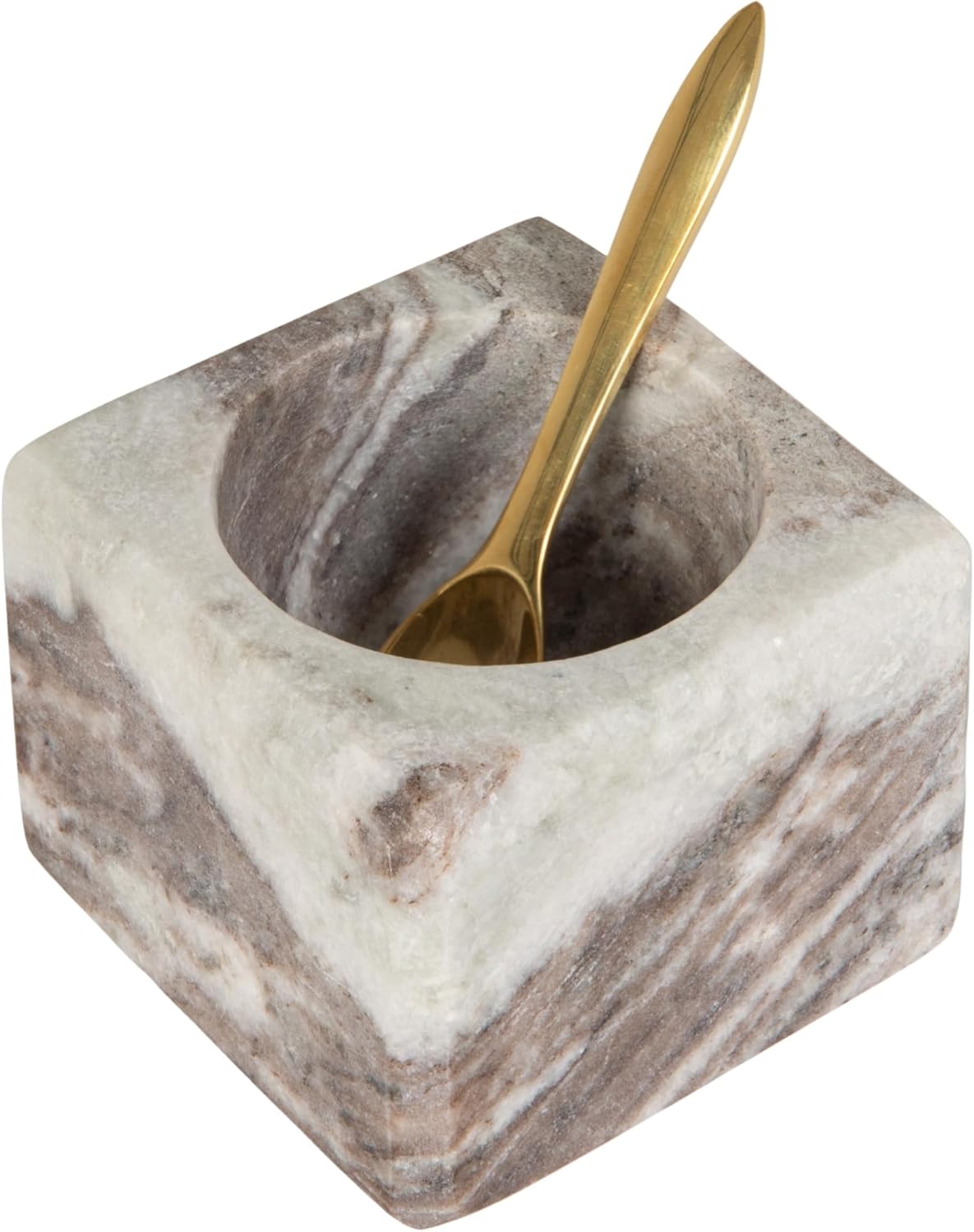 Creative Co-Op Square Marble Bowl with Stainless Steel Spoon, Brown