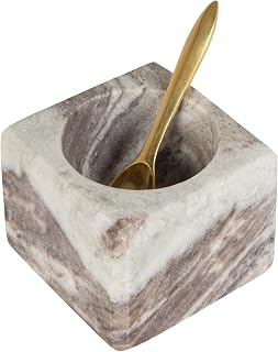 Creative Co-Op Square Marble Bowl with Stainless Steel Spoon, Brown