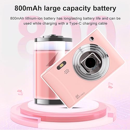 Miniatura 5 de Cámara digital rosa con tarjeta de 32 GB, pantalla 720P de enfoque automático de 3 pulgadas, cámara digital de punto y disparo con luz de flash,