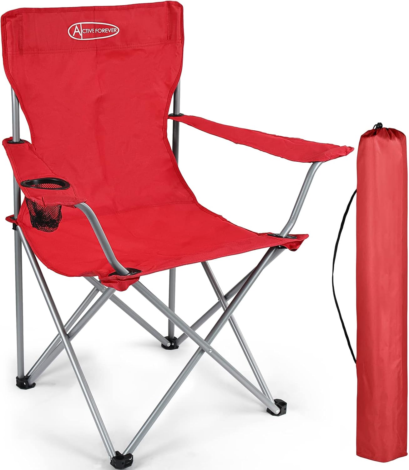 Chaise de Camping Pliante, Siège Pliable Portable Chaise Camping avec Porte-gobelet, Capacité 100kg, Adaptée au Camping, à la Plage, au Barbecue, à la Pêche - Rouge