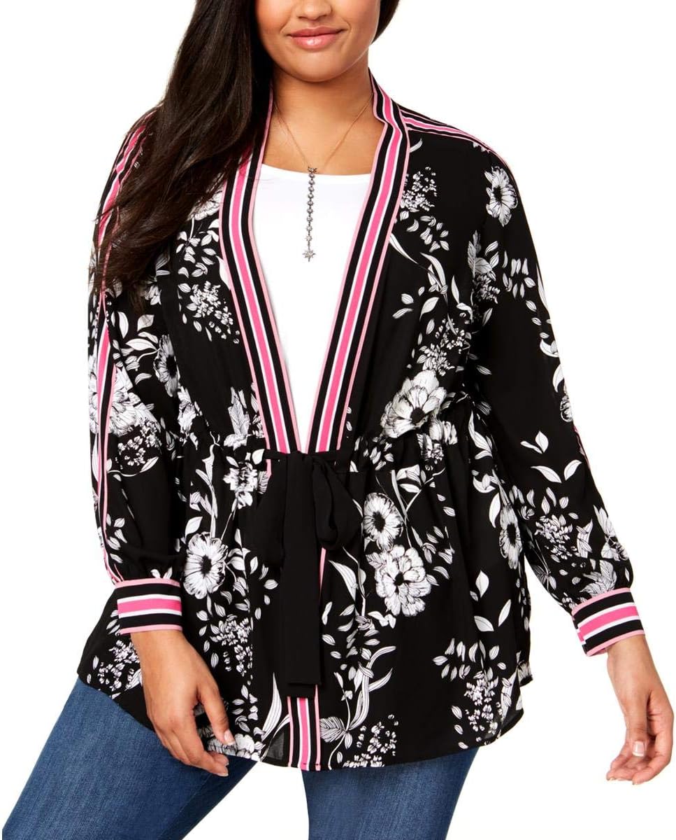 International Concepts Plus Size Striped Trim Kimono