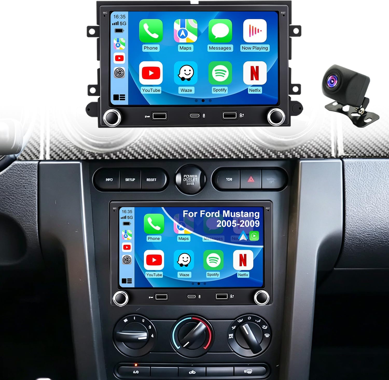 5G WiFi Car Radio for Ford Mustang 2005-2009, E150/E250/E350 2009-2014, Expedition 2007-2014, Explorer 2006-2010, Edge Fusion 7 Inch Touchscreen Stereo Wireless Carplay Android Auto GPS FM BT Camera