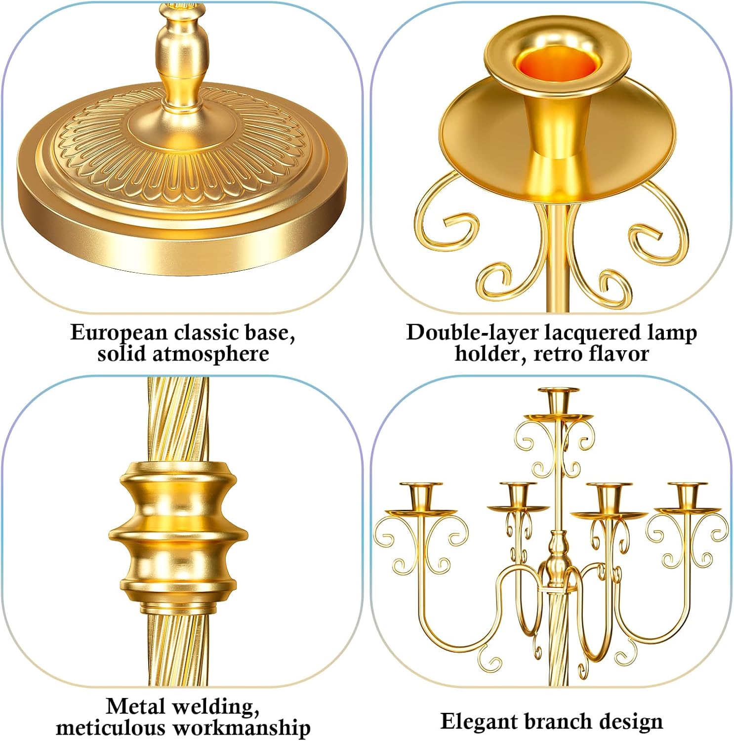 Floor Candelabra 50 Inch Gold Candlestick Holder 5 Arms Candle Holders Antique Flower Stand Centerpiece Decorative Candle Holder for Events, Party, Ceremony, Wedding Aisle, Home 2 Pcs (Beaded Styling)