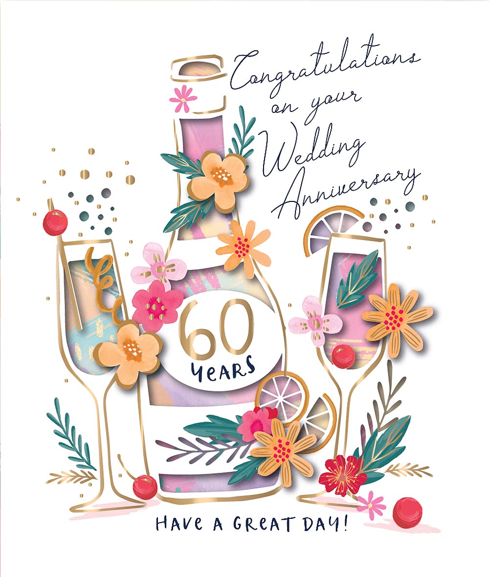 Tarjeta de aniversario de boda con 60 años adornada con diamantes CTEH0013/60