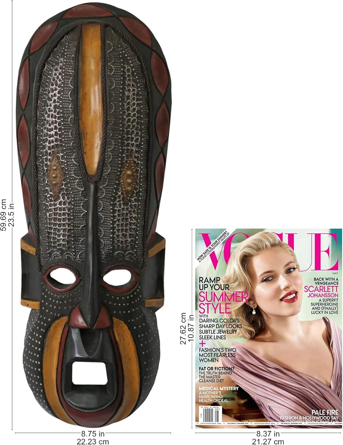 NOVICA Ghanaian Decorative Large Wood and Aluminum Mask, Black 'Akan Beauty'