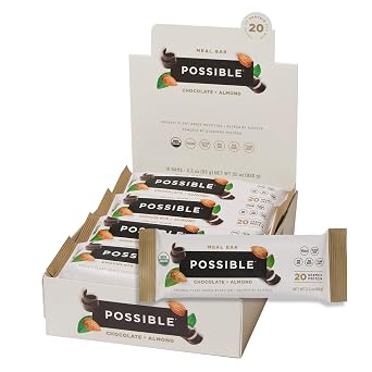 POSSIBLE Meal Bar - Whole Food to Support a Healthy & Active Lifestyle - 20g of Organic Plant-Based Protein - Energy with Healthy Fats - Chocolate Almond, 10 Count Pack of 1