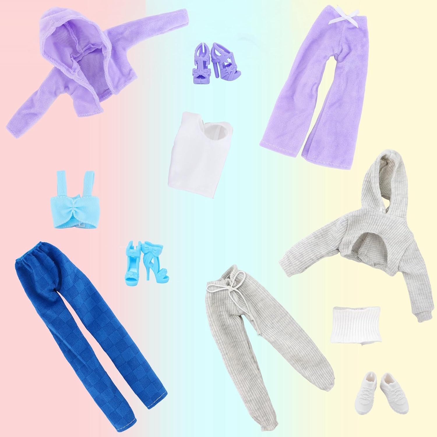 3 Sets Handmade Doll Clothes for 11.5 inch Girls Dolls Accessories, Spring Summer Winter Sport Style Outfits with Pants & Shoes (Blue/Purple/White)