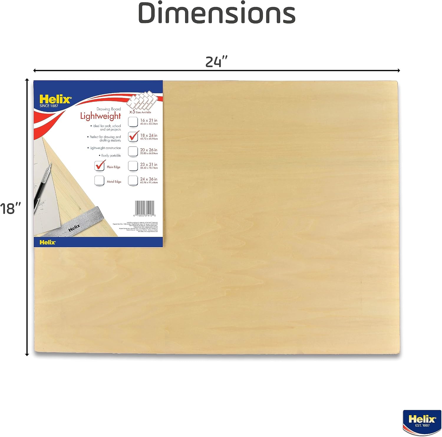 Maped - Helix Wooden Lightweight Drawing Board 18x24 Inch - Sketching Outdoors - Lightweight Design - Up to 80% Lighter Than Most Boards - Smooth Surface, Portable and Durable