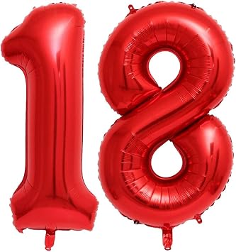 Red 18 Number Balloons,40 Inch 18 Balloons Foil Mylar Helium Big Red 18 Balloon Number for Birthday Party Anniversary Decorations