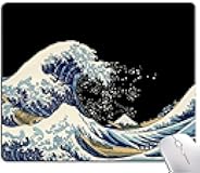 Mouse Pad, Japanese Sea Wave Design Mouse Pad, Washable Square Cloth Mousepad for Gaming Office Laptop, Non-Slip Rubber Computer Mouse Pads for Wireless Mouse, Cool Mouse Pads for Desk