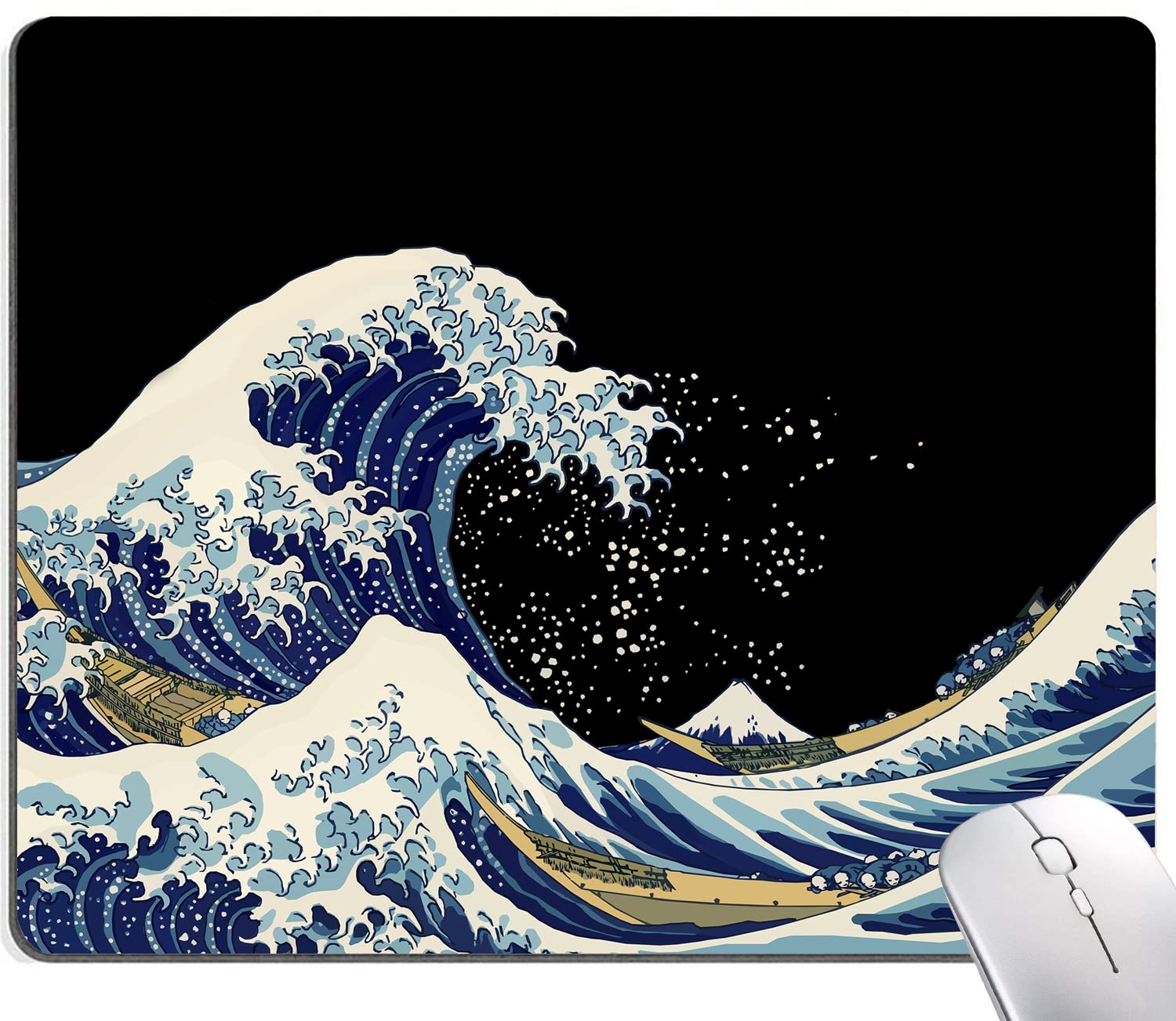 Mouse Pad, Japanese Sea Wave Design Mouse Pad, Washable Square Cloth Mousepad for Gaming Office Laptop, Non-Slip Rubber Computer Mouse Pads for Wireless Mouse, Cool Mouse Pads for Desk