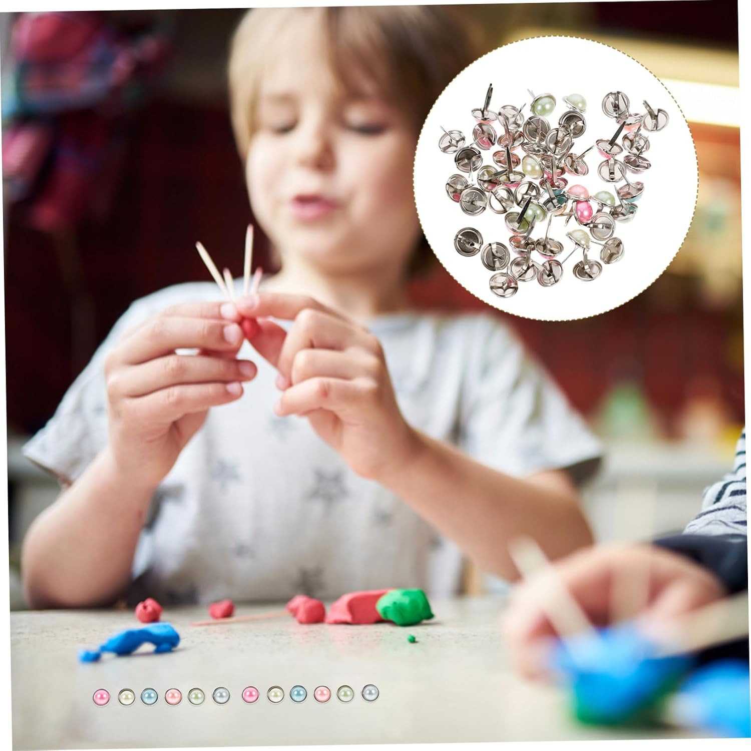 KONTONTY 50 Pcs Mini Paper Brads Decorative Fasteners Durable Round Paper Craft Brads for Scrapbooking and DIY Projects Random Color