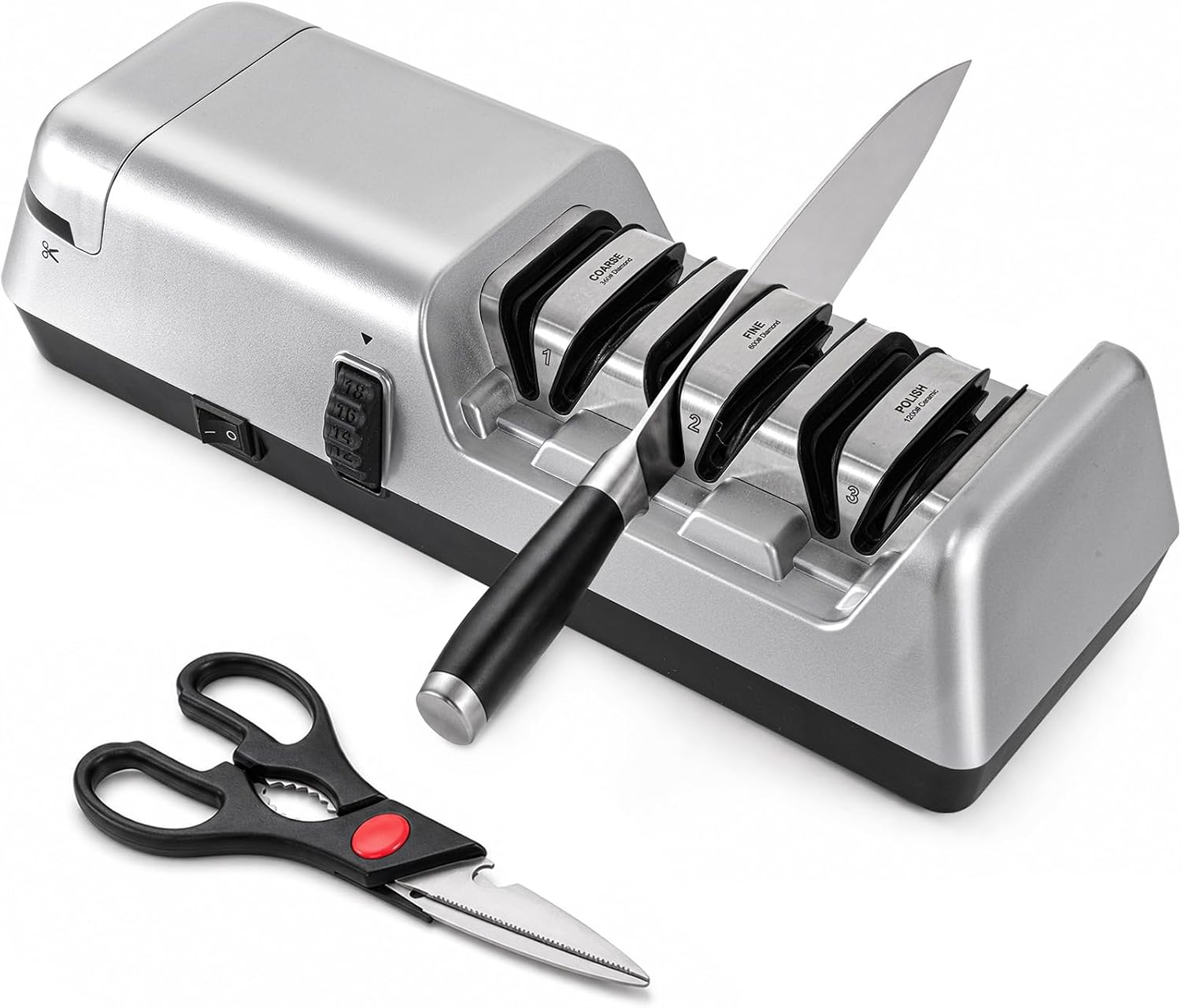 TCQ Electric Knife & Scissors Sharpener, 3-Stage, 12°-22° Angle