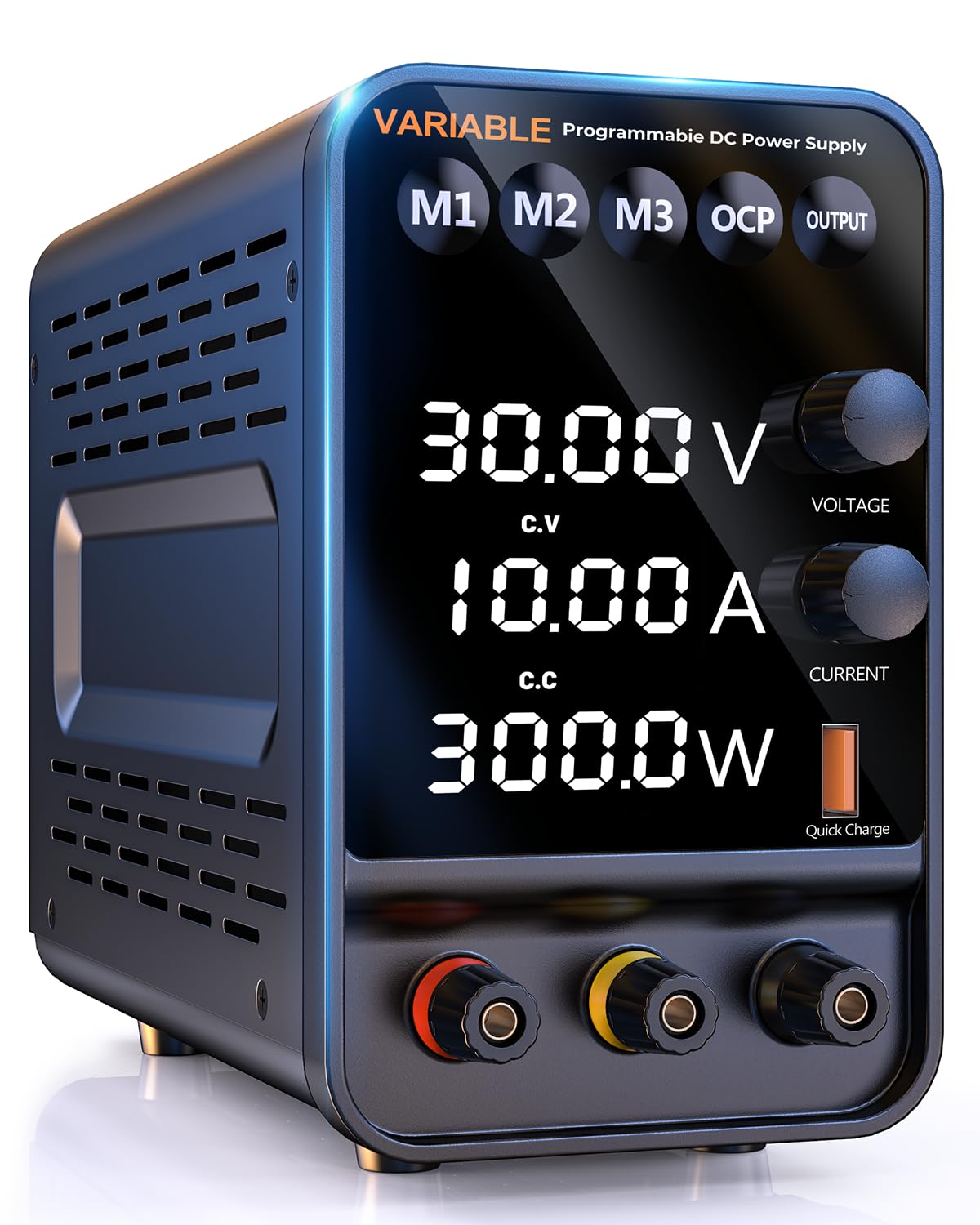 Alimentatore da banco, 0-30V 0-10A Encoder Alimentatore da Laboratorio Regolabile, Display LED a 4 Cifre, Porta di Ricarica 5V/3.6A USB, Interruttore di Uscita, Manopola Encoder