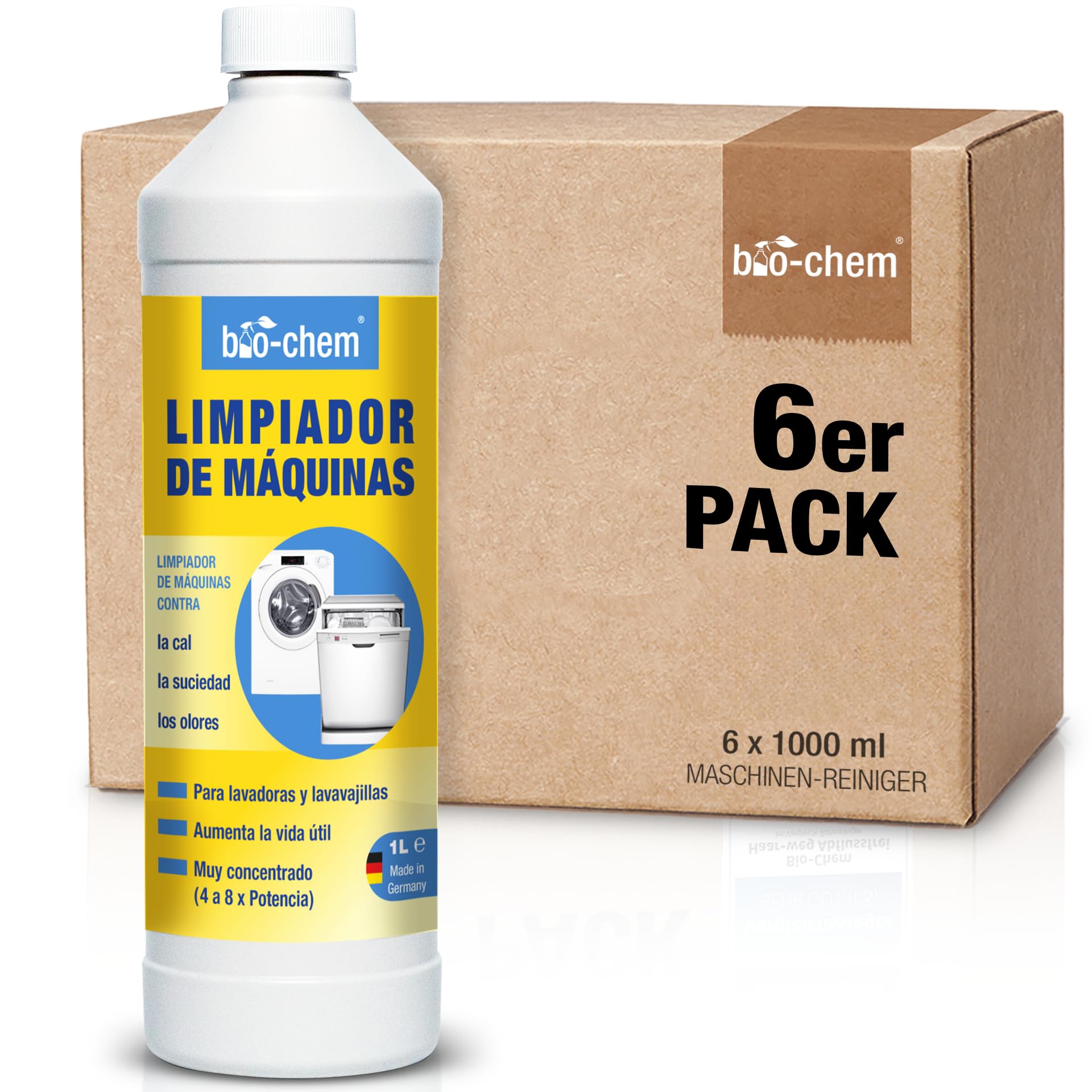 bio-chem Detergente para lavadoras y lavavajillas 6L | Tratamiento completo para lavadoras y lavavajillas: higiene óptima, sin colorantes, compatible con todos los materiales