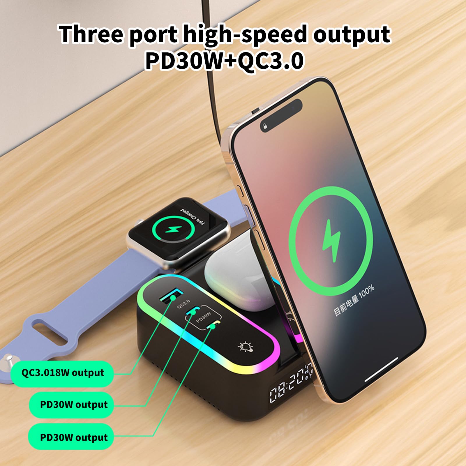 Chargeurs sans Fil magnétiques à Cordon rétractable 3 en 1, 15W, pour Smartphones et Montres intelligentes, chargeurs à câble rétractable