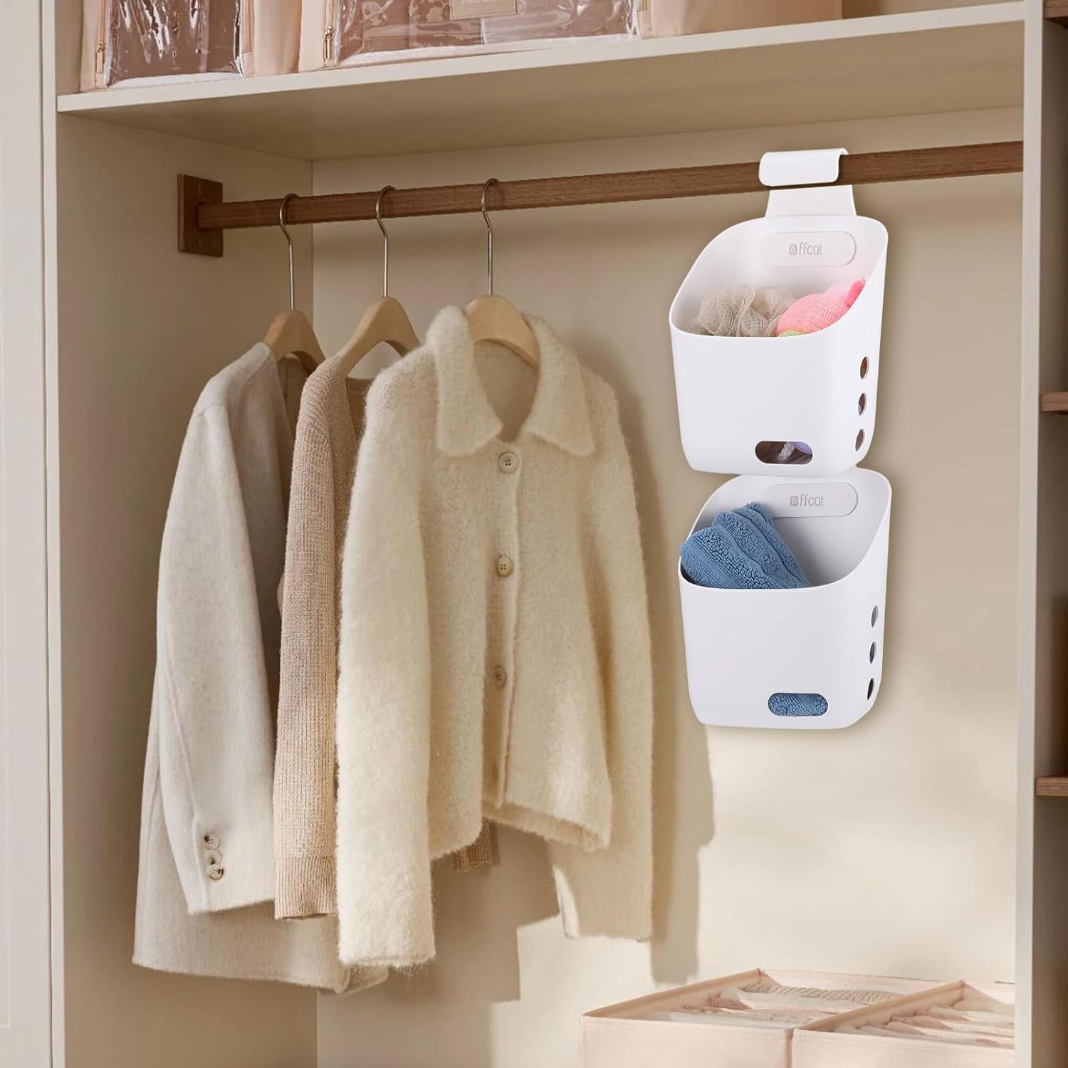 2 Pcs Plastic Hanging Basket Kitchen Storage organizer, Basket with Detachable hook, Hang it behind a door or on a railing, Over the Cabinet Door - Image 7