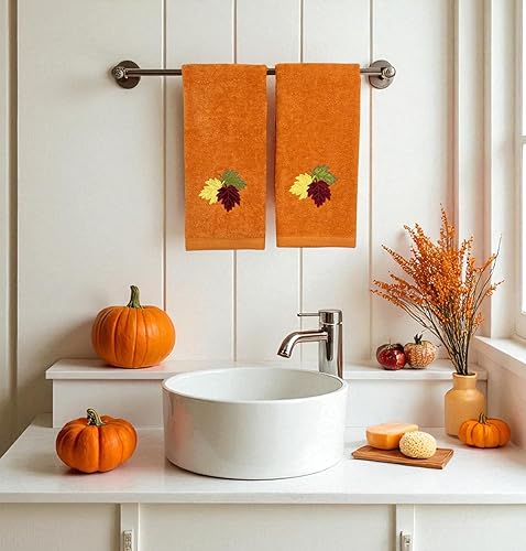 Miniatura 2 de Serafina Home Decor Farmhouse - Toallas de mano de otoño toallas de algodón óxido de terracota con hojas de otoño de color verde burdeos y amarillo,