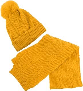Conjunto Gorro y Bufanda de Punto para y Transpirable Gorro Elástico y Cuello Cómodo para Invierno Color Amarillo